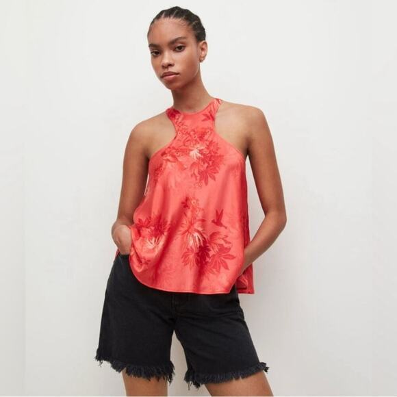 All Saints Verna Nila Halter Top-Coral Floral Women’s Size 10 NWOT - Picture 1 of 11